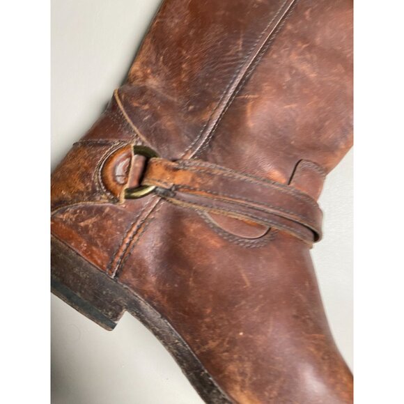 Frye Leather Phillip Ring Harness Boots Women 7.5 B Tall Brown Equestrian Buckle - Picture 10 of 16